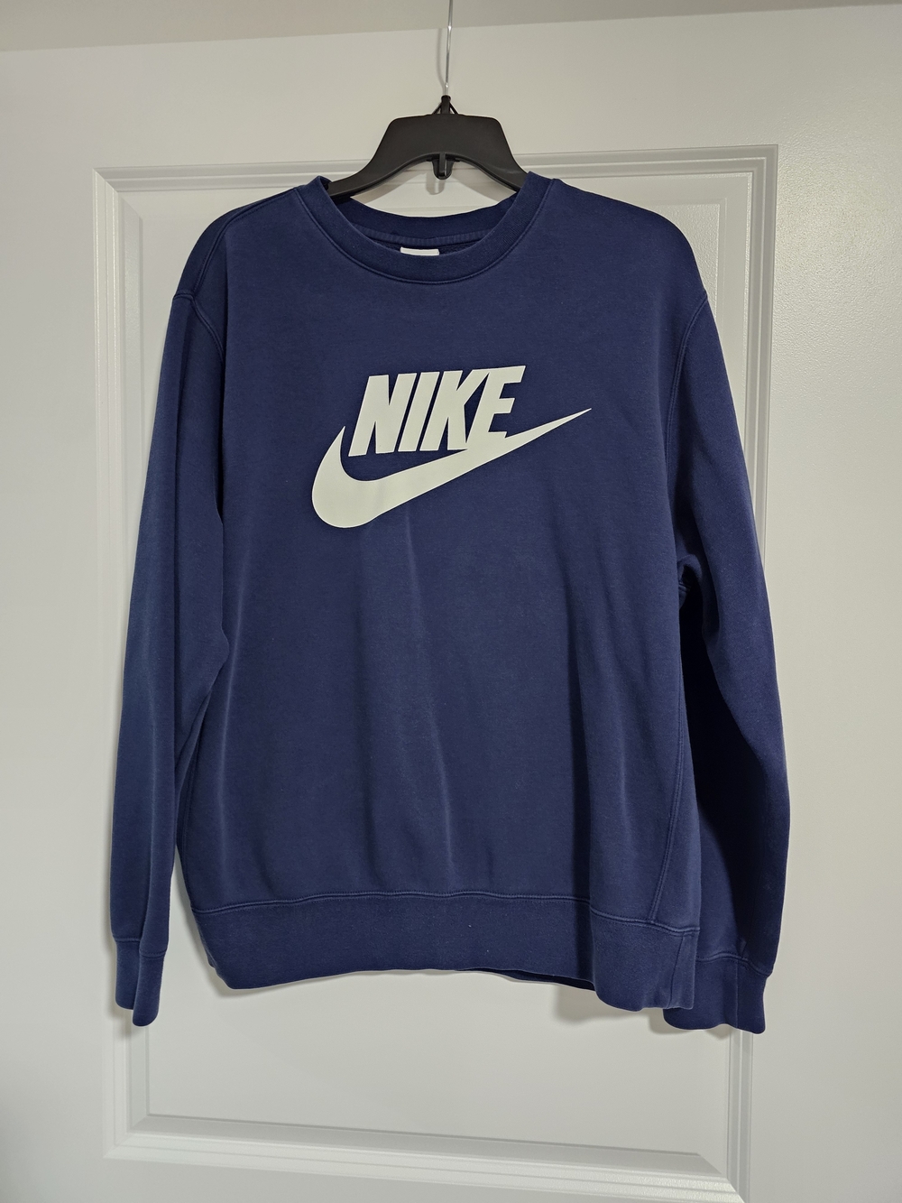 Nike Men's Navy Crewneck Sweatshirt with White Swoosh